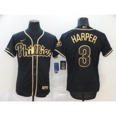 MLB Philadelphia Phillies #3 Bryce Harper Black Gold 2020 Nike Cool Base Jersey