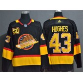 Vancouver Canucks #43 Quinn Hughes Black 50th Season Adidas NHL Jersey
