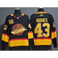 Vancouver Canucks #43 Quinn Hughes Black 50th Season Adidas NHL Jersey