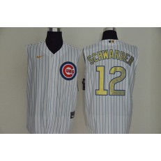 MLB Chicago Cubs #12 Kyle Schwarber White Gold Nike Cool Base Sleeveless Jersey