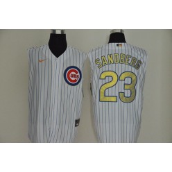 MLB Chicago Cubs #23 Ryne Sandberg White Gold Nike Cool Base Sleeveless Jersey