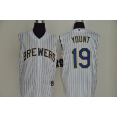 MLB Milwaukee Brewers #19 Robin Yount White Gold Nike Cool Base Sleeveless Jersey