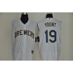 MLB Milwaukee Brewers #19 Robin Yount White Gold Nike Cool Base Sleeveless Jersey