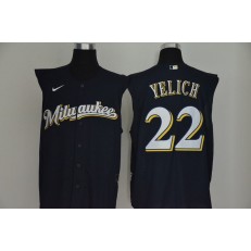 MLB Milwaukee Brewers #22 Christian Yelich Navy Nike Cool Base Sleeveless Jersey