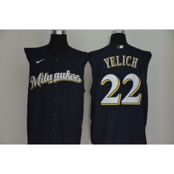 MLB Milwaukee Brewers #22 Christian Yelich Navy Nike Cool Base Sleeveless Jersey