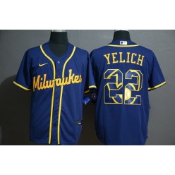 MLB Milwaukee Brewers #22 Christian Yelich Royal 2020 Nike Cool Base Fashion Jersey