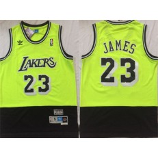 Los Angeles Lakers #23 Lebron James Fluorescent Green Black Hardwood Classics Split Mesh Swingman Jersey