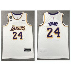 Los Angeles Lakers #24 Kobe Bryant White Nike KB Patch Swingman Jersey