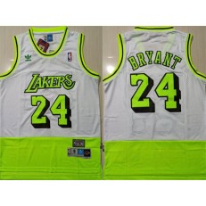 Los Angeles Lakers Bape #24 Kobe Bryant White Fluorescent Green Split Hardwood Classics Jersey