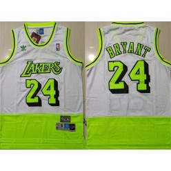 Los Angeles Lakers Bape #24 Kobe Bryant White Fluorescent Green Split Hardwood Classics Jersey