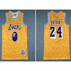 Los Angeles Lakers Bape #24 Kobe Bryant Yellow 1996-97 Hardwood Classics Jersey