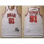 Chicago Bulls #91 Dennis Rodman White Hardwood Classics Mesh Jersey