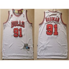 Chicago Bulls #91 Dennis Rodman White Hardwood Classics Mesh Jersey