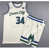 Milwaukee Bucks #34 Giannis Antetokounmpo Cream 2019-20 City Edition Nike Swingman Jersey(With Shorts)
