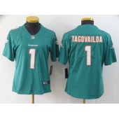 Women Nike Miami Dolphins #1 Tua Tagovailoa Aqua 2020 NFL Draft First Round Pick Vapor Untouchable Limited Jersey