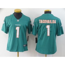 Women Nike Miami Dolphins #1 Tua Tagovailoa Aqua 2020 NFL Draft First Round Pick Vapor Untouchable Limited Jersey