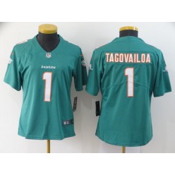 Women Nike Miami Dolphins #1 Tua Tagovailoa Aqua 2020 NFL Draft First Round Pick Vapor Untouchable Limited Jersey