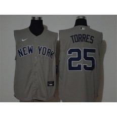 MLB New York Yankees #25 Gleyber Torres Gray Nike Cool Base Sleeveless Jersey