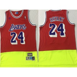 Los Angeles Lakers #24 Kobe Bryant Fluorescent Red Yellow Split Hardwood Classics Jersey