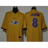 Baltimore Ravens #8 Lamar Jackson Yellow Team Big Logo Vapor Untouchable Limited Nike Men Jerseys