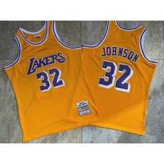 Los Angeles Lakers #32 Magic Johnson Yellow 1984-85 Hardwood Classics Jersey
