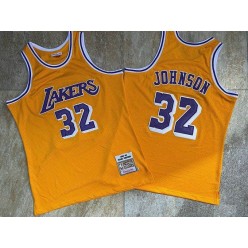 Los Angeles Lakers #32 Magic Johnson Yellow 1984-85 Hardwood Classics Jersey