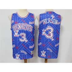 Philadelphia 76ers #3 Allen Iverson Blue Tear Up Pack Hardwood Classics Swingman Jersey