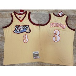 Philadelphia 76ers #3 Allen Iverson Gold 1997-98 Hardwood Classics Jersey
