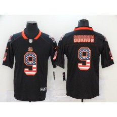 Cincinnati Bengals #9 Joe Burrow Black USA Flag Fashion Limited Men Jersey