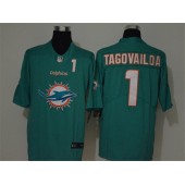 Miami Dolphins #1 Tua Tagovailoa Aqua Team Big Logo Number Vapor Untouchable Limited Men Jersey