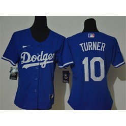 MLB Los Angeles Dodgers #10 Justin Turner Royal Women 2020 Nike Cool Base Jersey