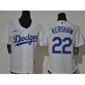 MLB Los Angeles Dodgers #22 Clayton Kershaw White Women 2020 Nike Cool Base Jersey