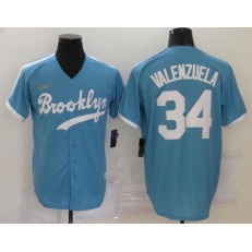 MLB Los Angeles Dodgers #34 Fernando Valenzuela Light Blue 2020 Nike Cooperstown Collection Jersey