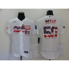MLB Los Angeles Dodgers #50 Mookie Betts White USA Flag Fashion Nike Flexbase Jersey