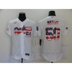 MLB Los Angeles Dodgers #50 Mookie Betts White USA Flag Fashion Nike Flexbase Jersey