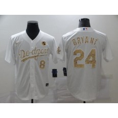 MLB Los Angeles Dodgers #8 & #24 Kobe Bryant White Gold 2020 Nike KB Cool Base Jersey