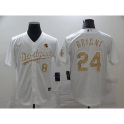 MLB Los Angeles Dodgers #8 & #24 Kobe Bryant White Gold 2020 Nike KB Cool Base Jersey