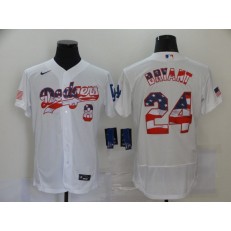 MLB Los Angeles Dodgers #8 & #24 Kobe Bryant White USA Flag Fashion Nike Flexbase Jersey