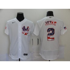 MLB New York Yankees #2 Derek Jeter White USA Flag Fashion Nike Flexbase Jersey