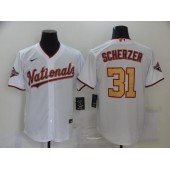 MLB Washington Nationals #31 Max Scherzer White Gold Nike 2020 Gold Program Cool Base Jersey