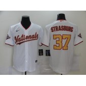MLB Washington Nationals #37 Stephen Strasburg White Gold Nike 2020 Gold Program Cool Base Jersey
