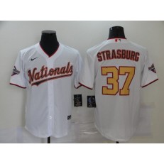 MLB Washington Nationals #37 Stephen Strasburg White Gold Nike 2020 Gold Program Cool Base Jersey