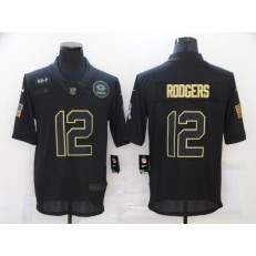 Green Bay Packers #12 Aaron Rodgers Black 2020 Salute To Service Limited Jersey