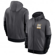 Green Bay Packers Nike Charcoal Sideline Impact Lockup Performance Full-Zip Hoodie