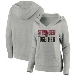 Arizona Cardinals Women Heather Gray Stronger Together Crossover Neck Pullover Hoodie