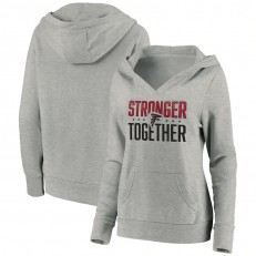 Atlanta Falcons Women Heather Gray Stronger Together Crossover Neck Pullover Hoodie