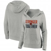 Chicago Bears Women Heather Gray Stronger Together Crossover Neck Pullover Hoodie