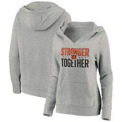 Cincinnati Bengals Women Heather Gray Stronger Together Crossover Neck Pullover Hoodie