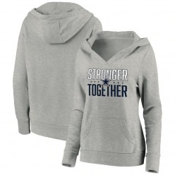Dallas Cowboys Women Heather Gray Stronger Together Crossover Neck Pullover Hoodie
