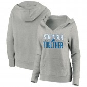 Detroit Lions Women Heather Gray Stronger Together Crossover Neck Pullover Hoodie